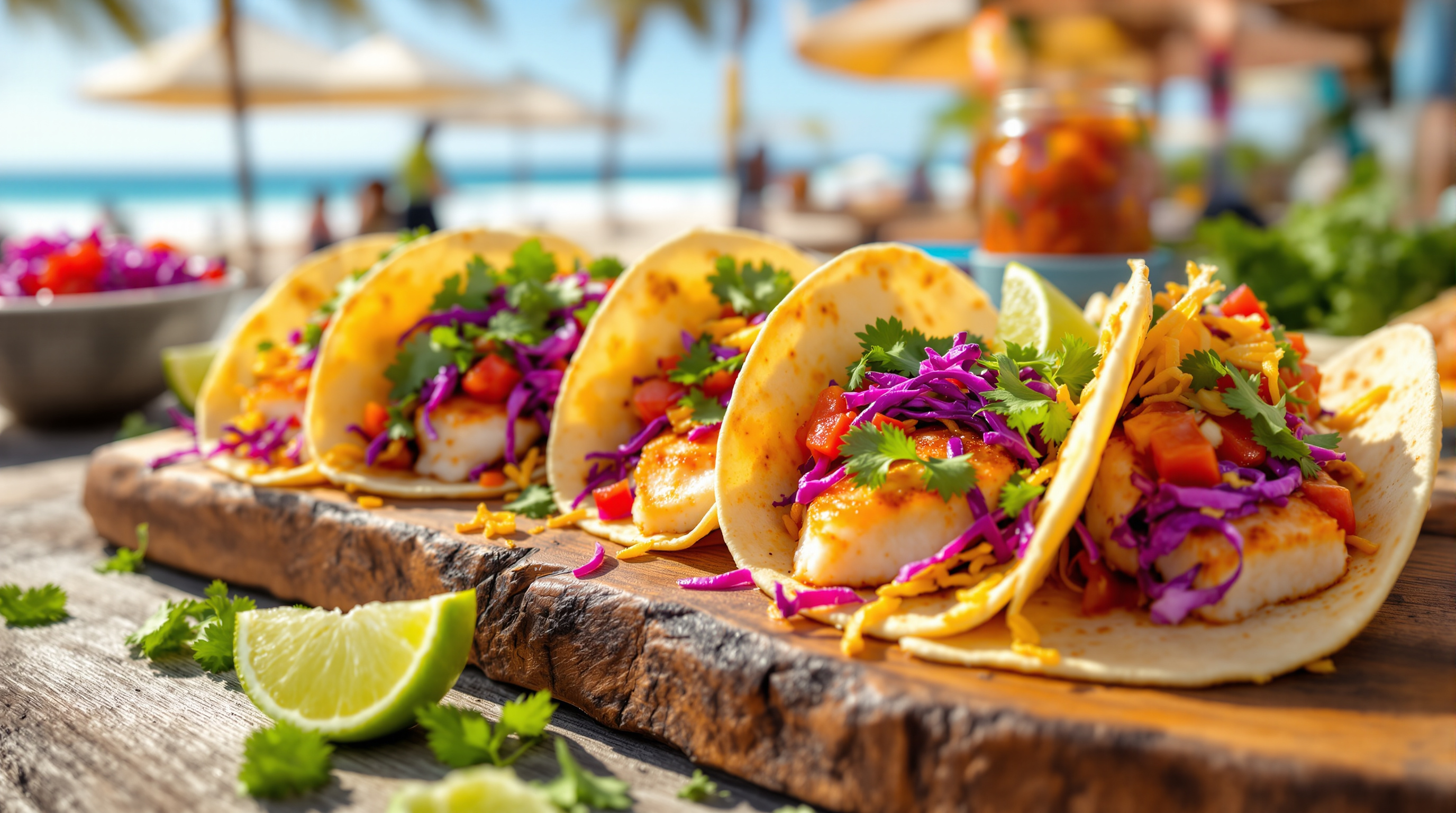 Fresh fish tacos at a Hollywood Beach Florida taco bar