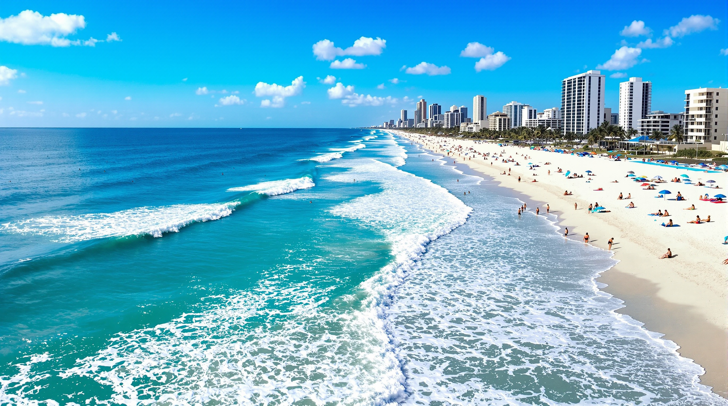 Hollywood Beach Florida shoreline with clear blue Atlantic ocean