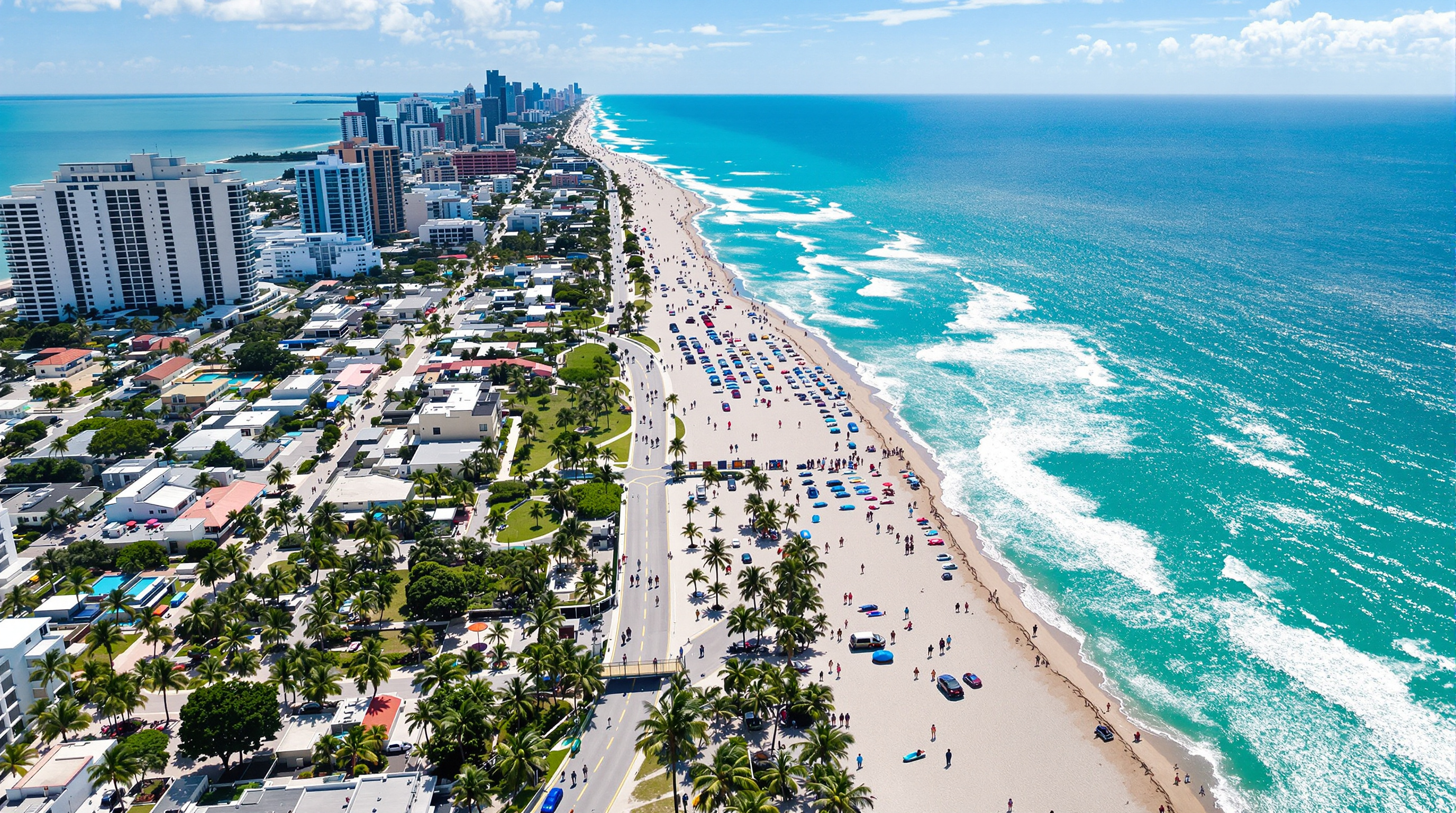 Aerial view of Hollywood Beach Florida from above