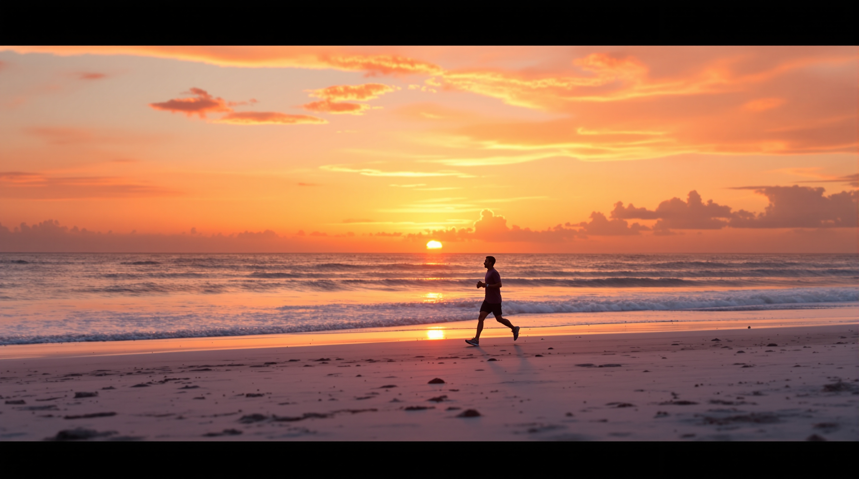 Early morning sunrise on Hollywood Beach Florida with jogger